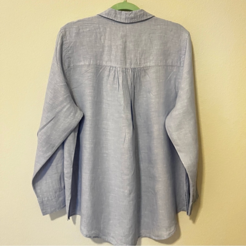 Sigrid Olsen Blue 100% Linen Popover Roll Tab Sleeves Breathable Coastal Boho 1X - Picture 3 of 10